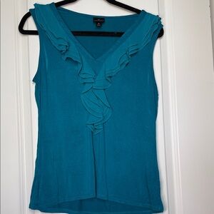 Worthington Teal Ruffled V-Neck Blouse